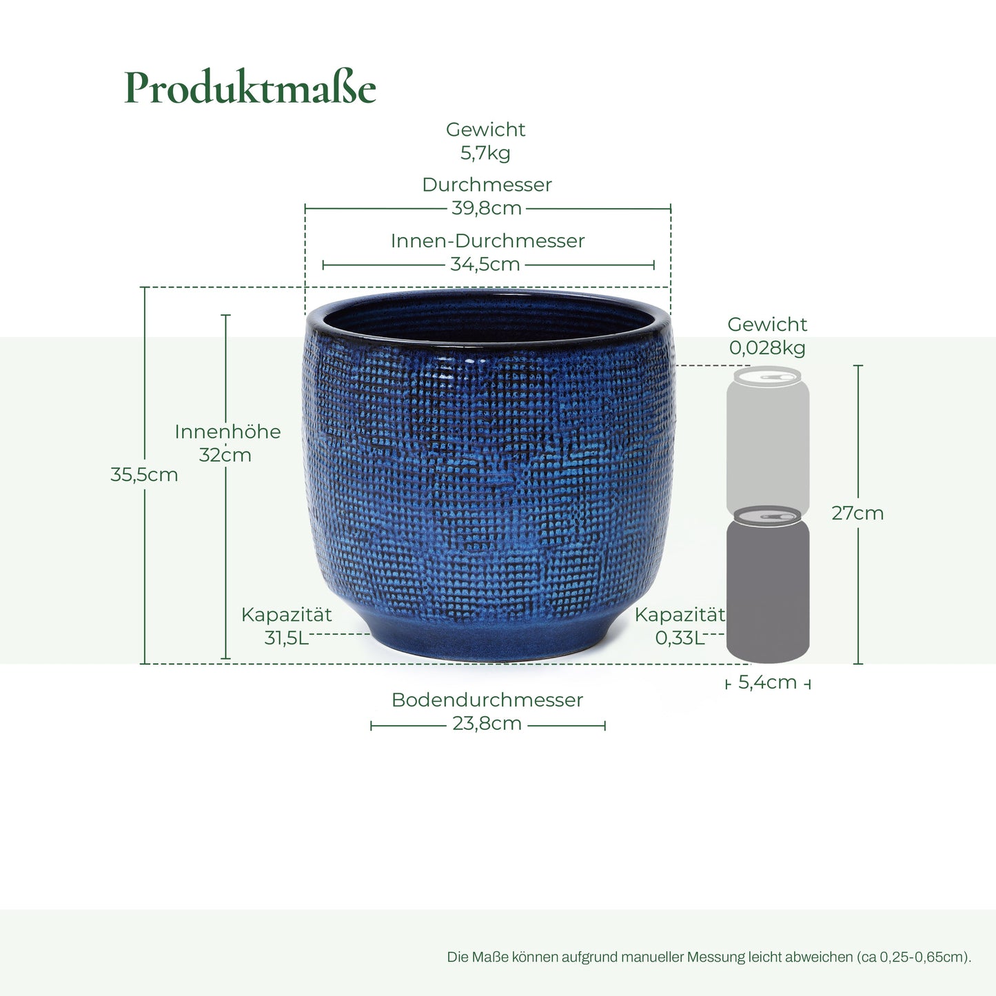 Weave Textured Ceramic Round Planter, Indigo Blue, 14"