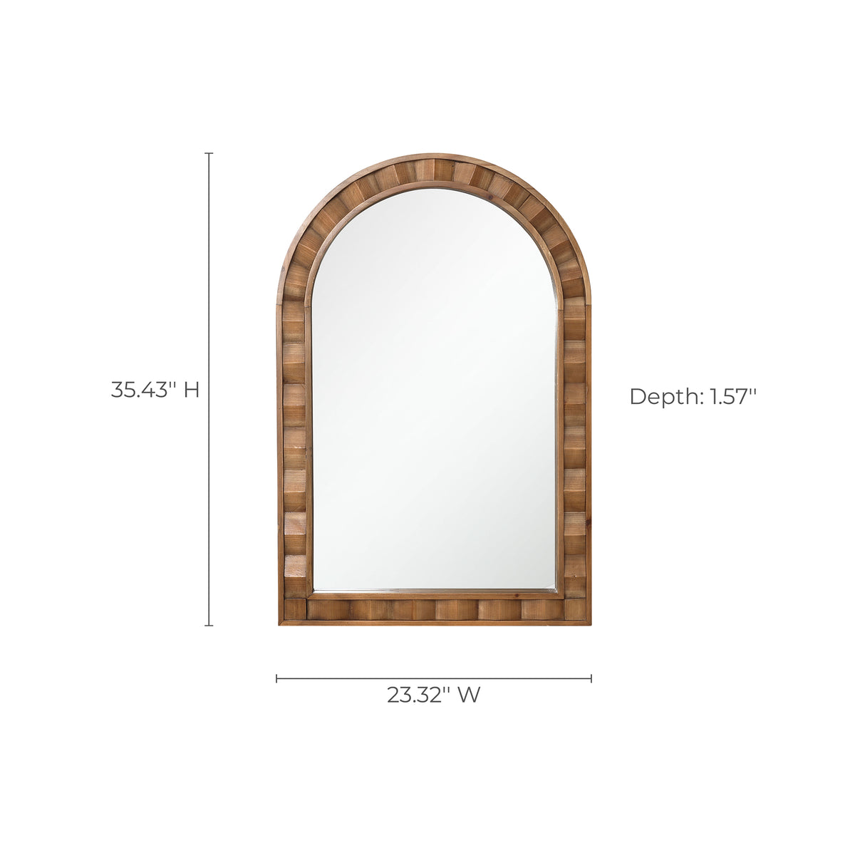 Textured Arched Window Wood Wall Mirror, Natural, 35.5"
