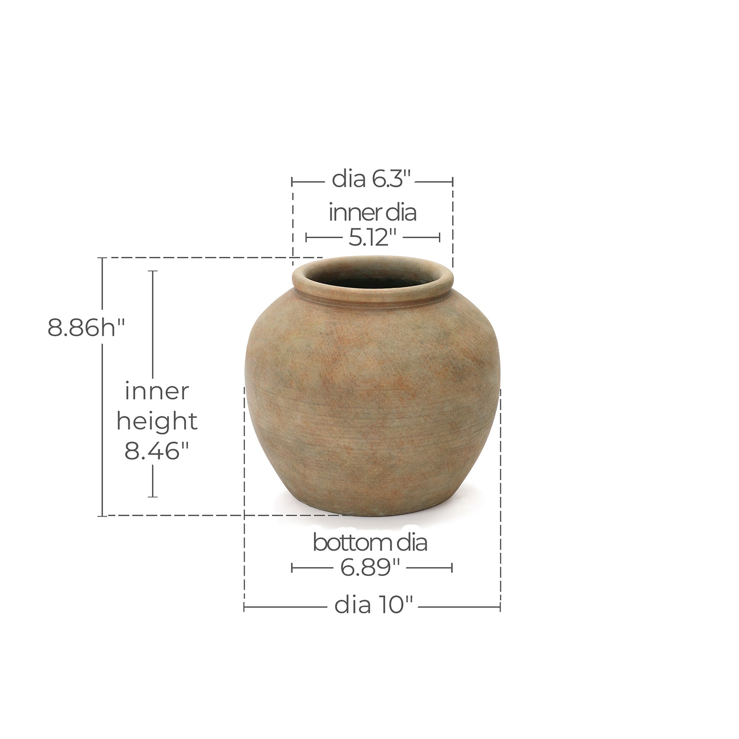 Round Terracotta Decor Vase, Rustic Golden Brown, 10.5"
