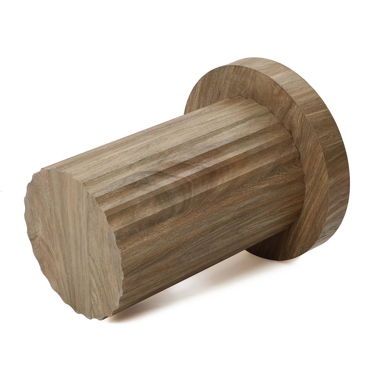 Fluted Round Wood Pedestal Base Side Table, Natural, 20"