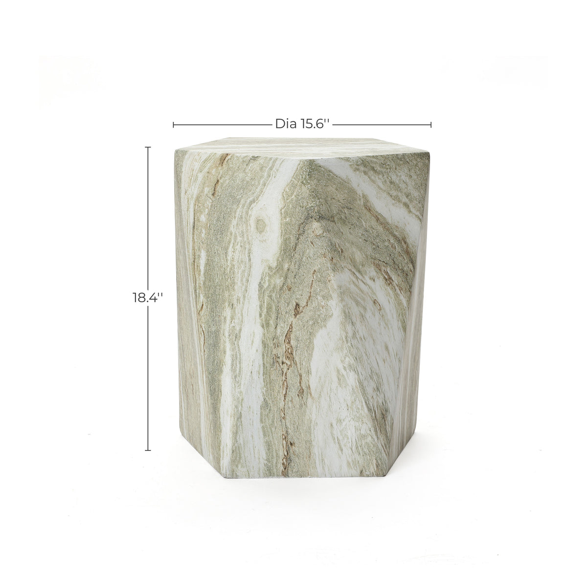 Jasper Pentagonal MgO Side Table, Marbled Green-White