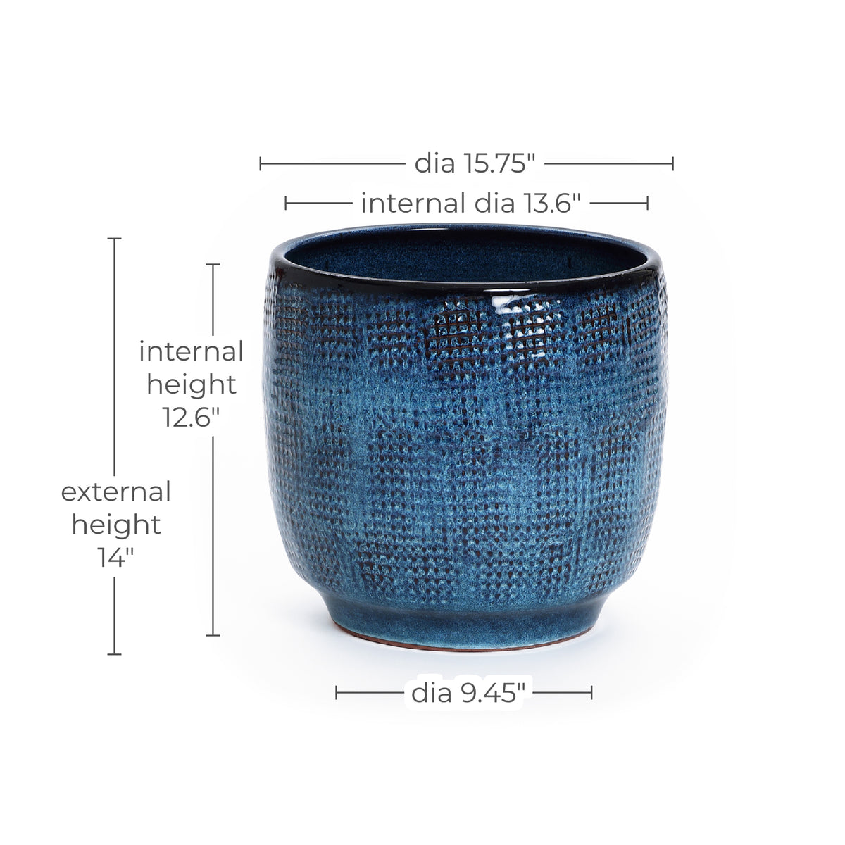 Weave Textured Ceramic Round Planter, Indigo Blue, 14"