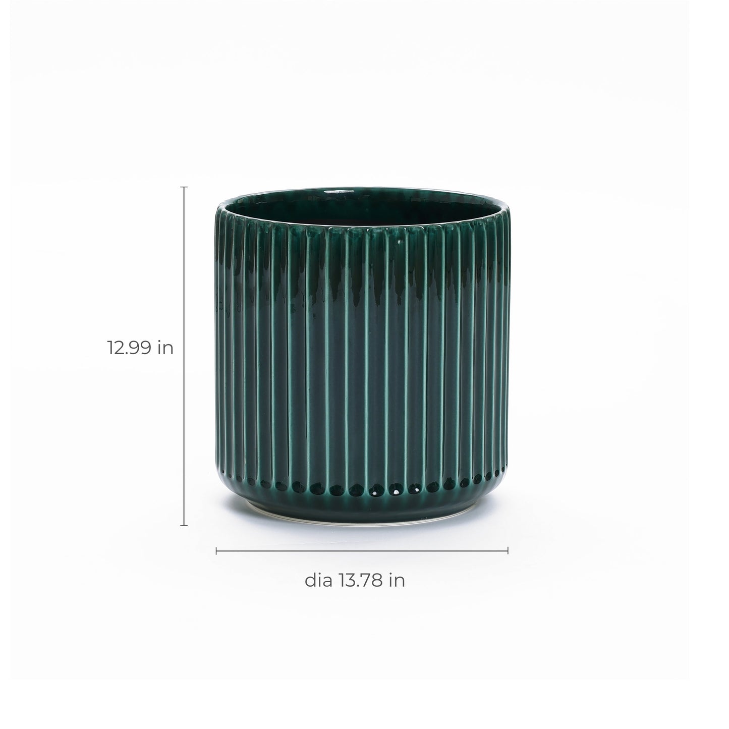 Grove Round Fluted Ceramic Planter, Jade Green, 14"