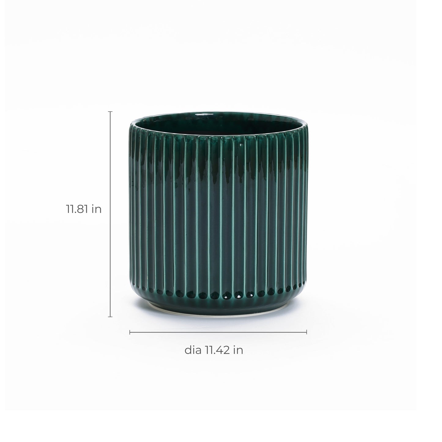 Grove Round Fluted Ceramic Planter, Jade Green, 11.5"
