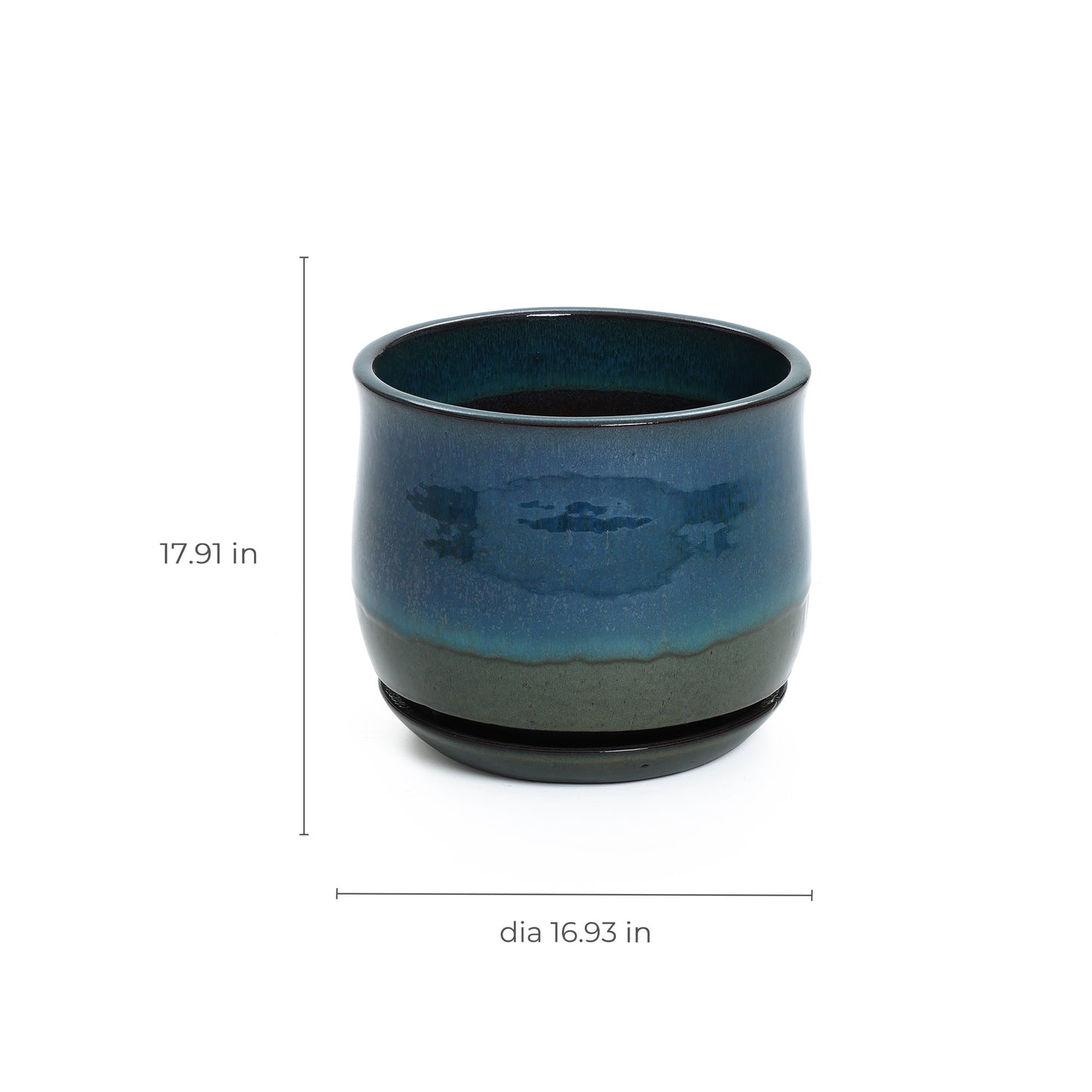 Ridge Glazed Ceramic Round Planter, Blue-Green Ombre, 10.5"