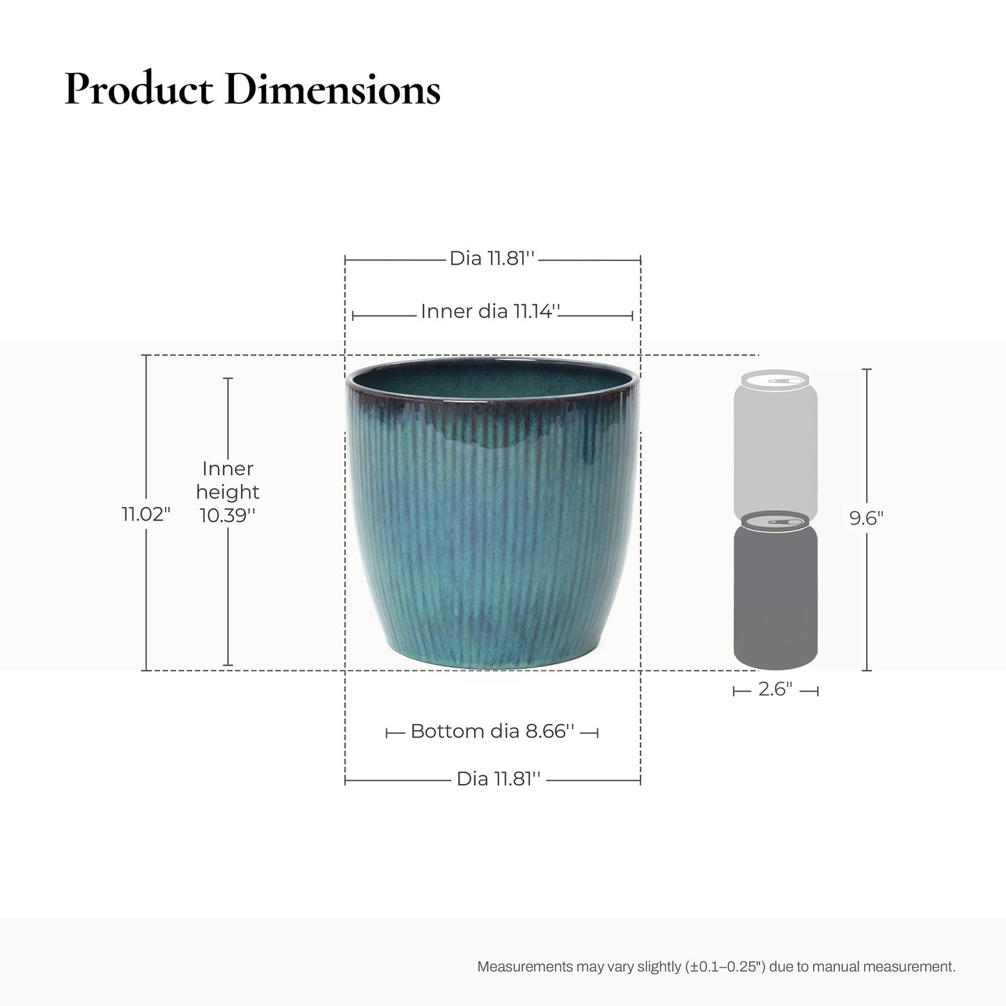 Verdis Glazed Ceramic Round Planter, Blue Ombre, 12"