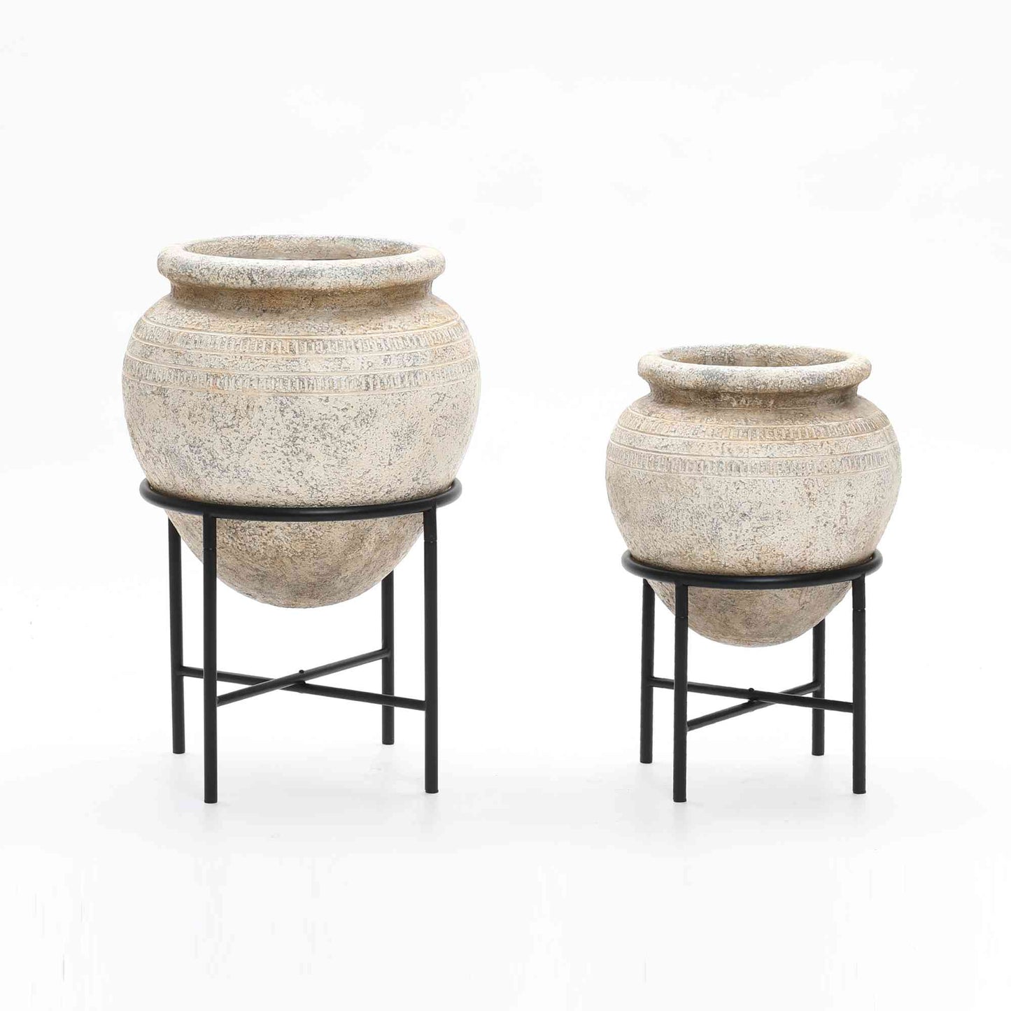 Cauldron MgO Cachepot with Metal Stand, Antique White