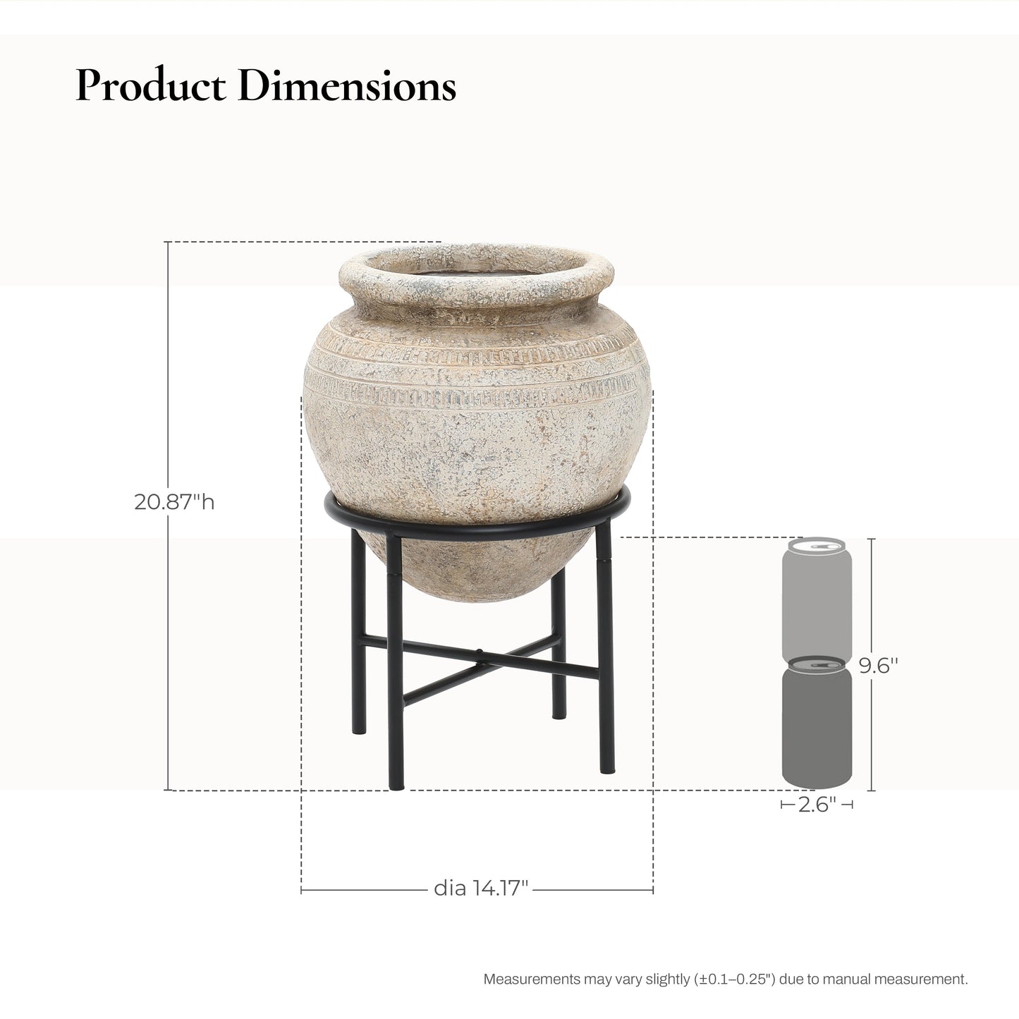 Cachepot Cauldron MgO Pot and Stand, Antique White, 21"