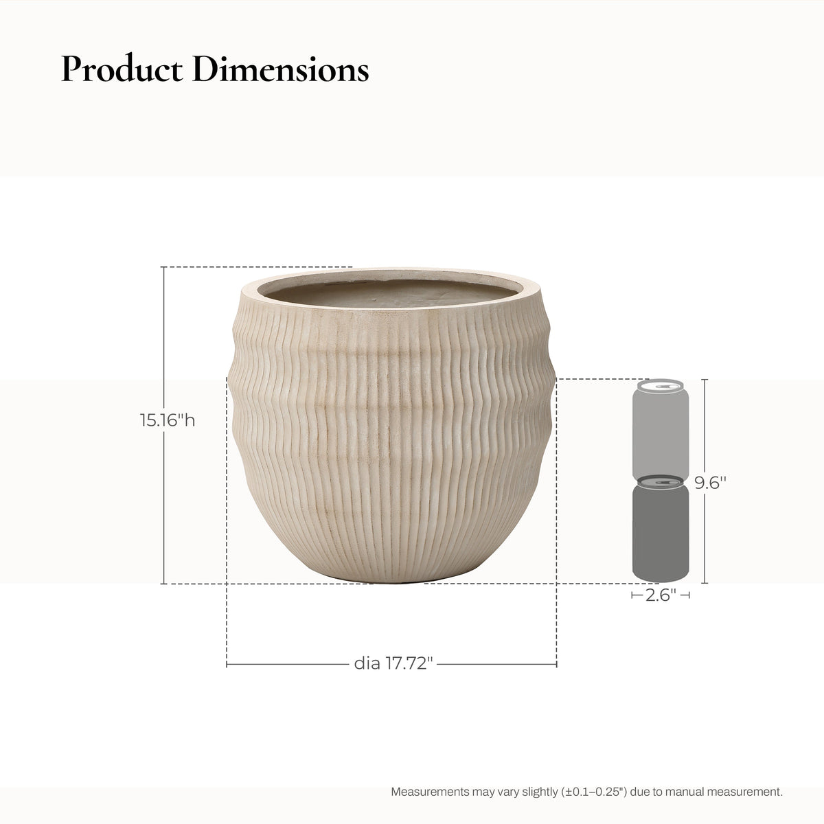 Canyon Round Fluted MgO Planter, Beige, 15"