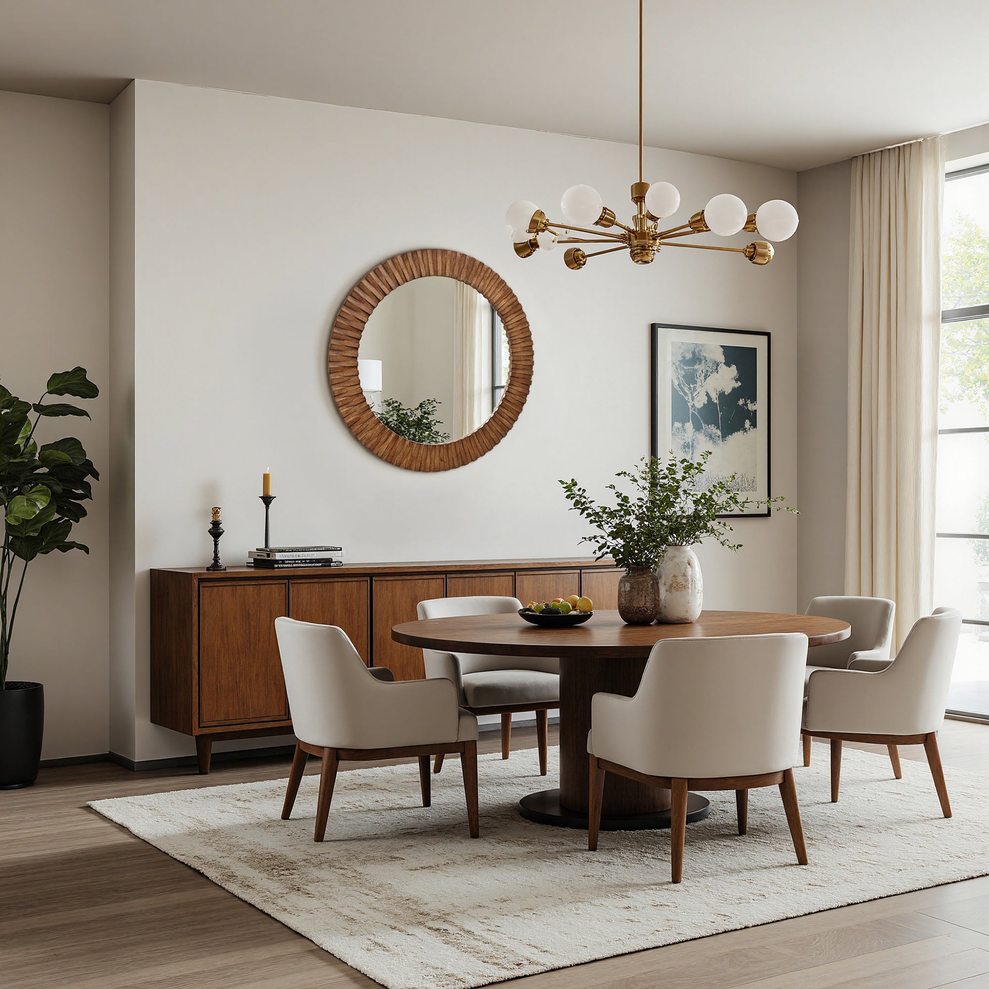 Natural Wood Framed Round Mirror – Rustic American & Nordic Style