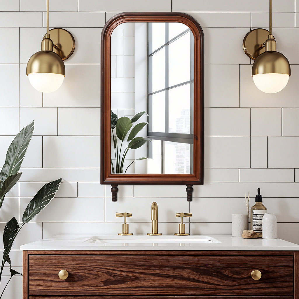 Modern 43.3” Tall Rounded Rectangle Wall Mirror with Pine Wood Frame