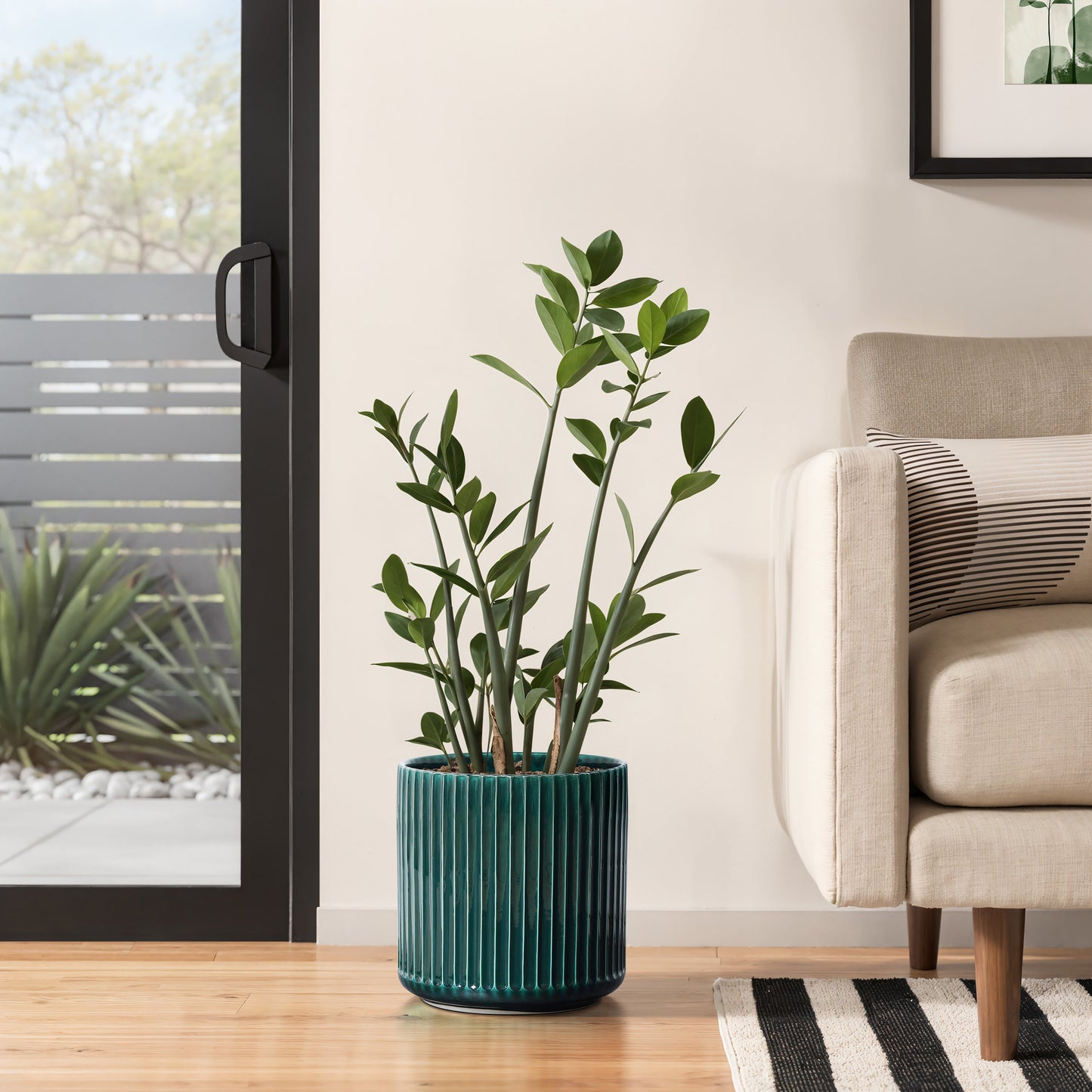 Grove Round Fluted Ceramic Planter, Jade Green, 11.5"