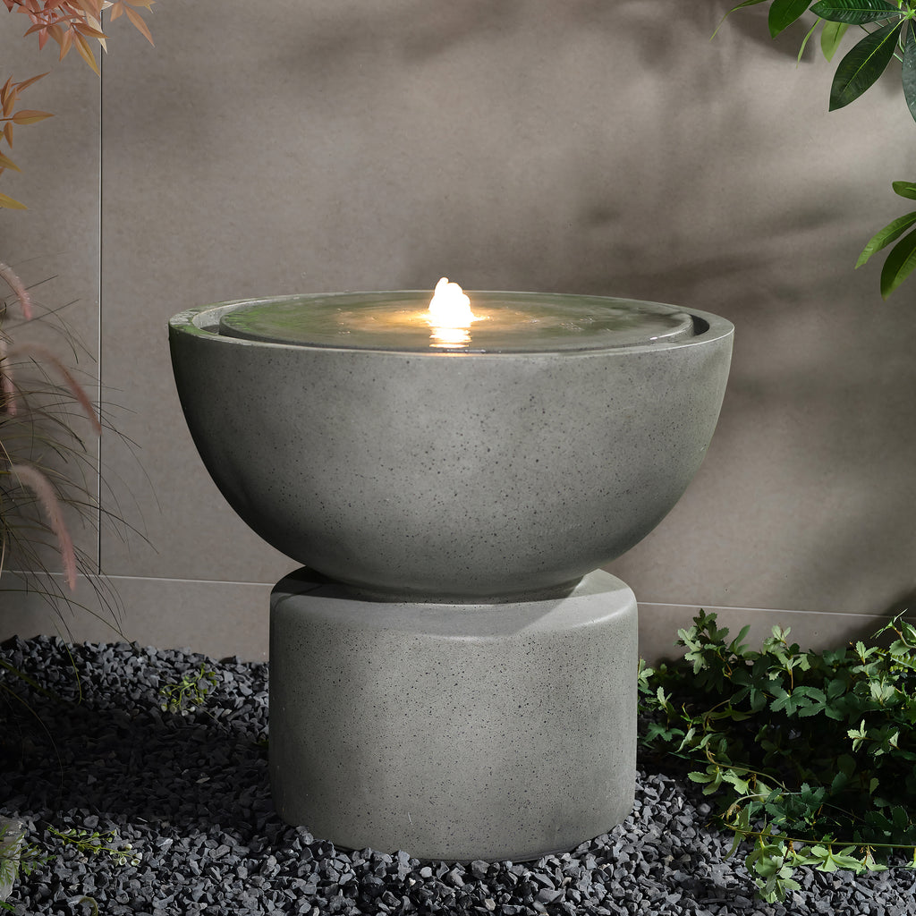Modern Concrete Tabletop Fountain with LED Light - Serene Indoor/Outdoor Decorative