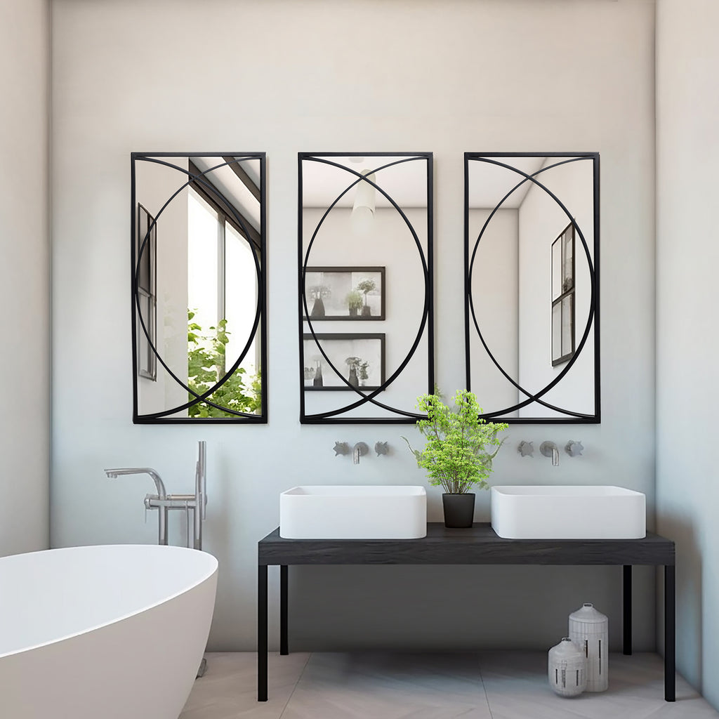 3-Piece Black Metal Rectangular Wall Mirror Set