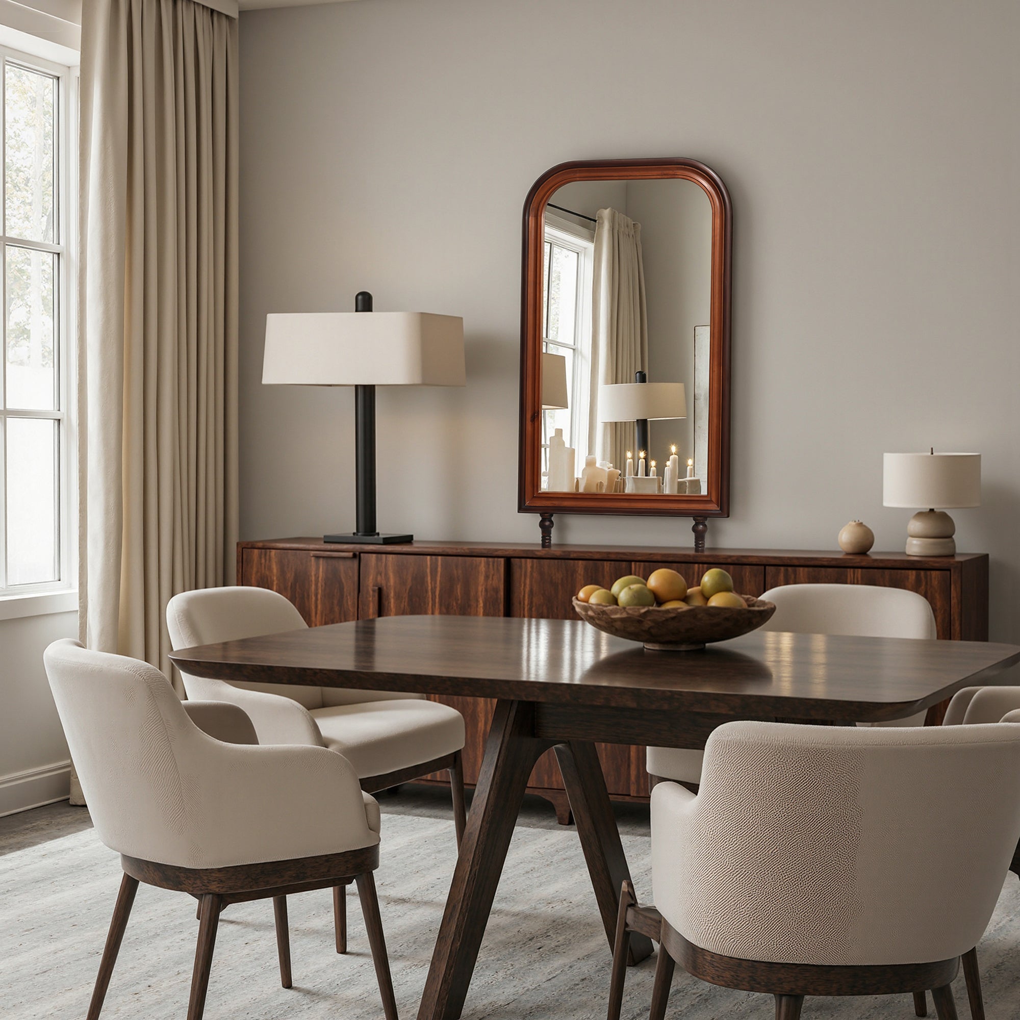Modern 43.3” Tall Rounded Rectangle Wall Mirror with Pine Wood Frame