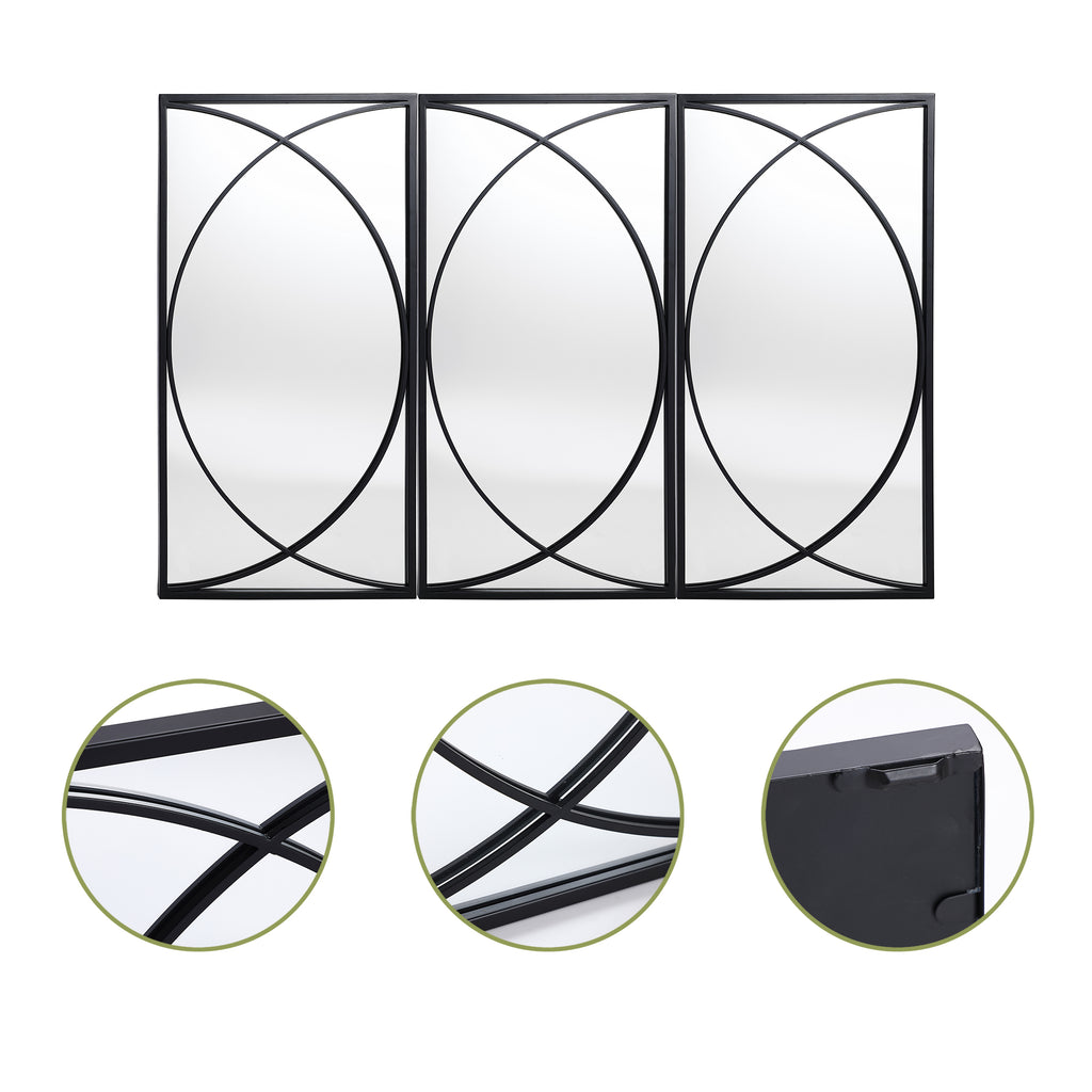 3-Piece Black Metal Rectangular Wall Mirror Set