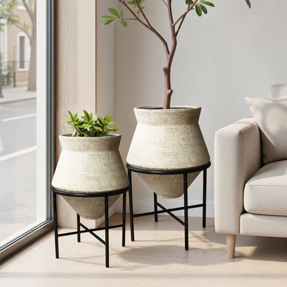 2-Piece Decorative Iron Cachepot Set with Stands, 13"/16"