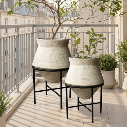 2-Piece Decorative Iron Cachepot Set with Stands, 13"/16"