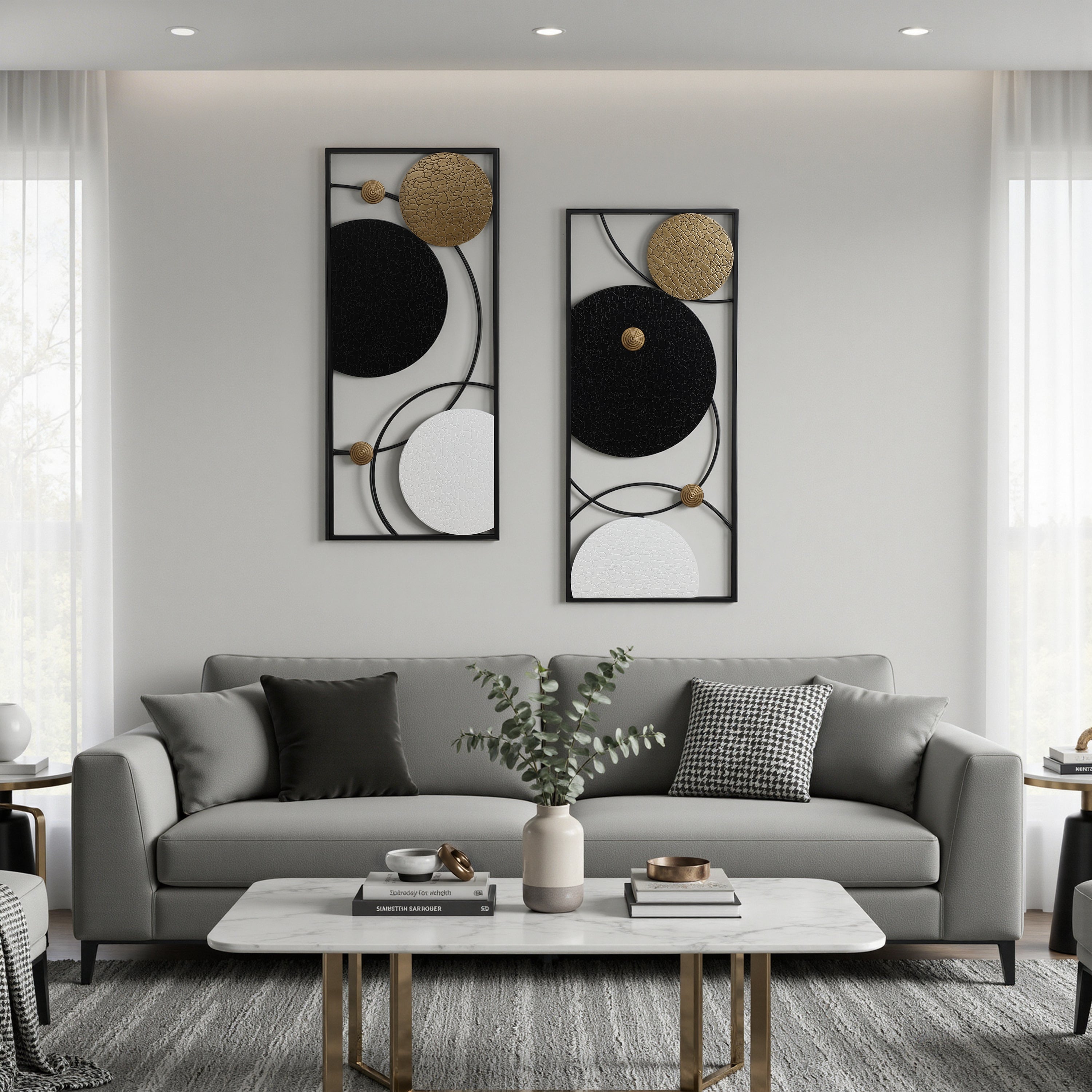 Langford Home 2Pcs Metal Wall Art, Modern Abstract Living Room Wall Decor