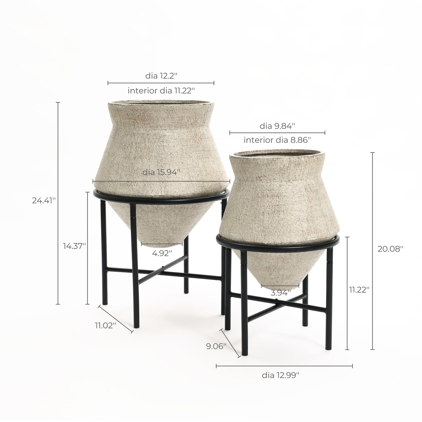 2-Piece Decorative Iron Cachepot Set with Stands, 13"/16"