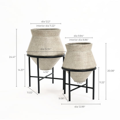 2-Piece Decorative Iron Cachepot Set with Stands, 13"/16"