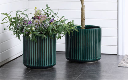 Grove Round Fluted Ceramic Planter, Jade Green, 11.5"