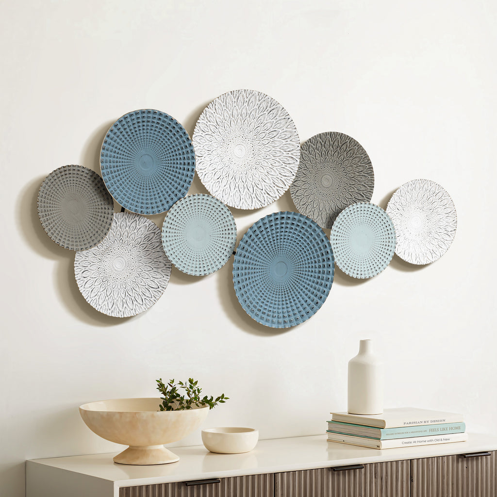 Multi-Color Distressed Plates 43.3-Inch Wide Abstract Metal Wall Decor