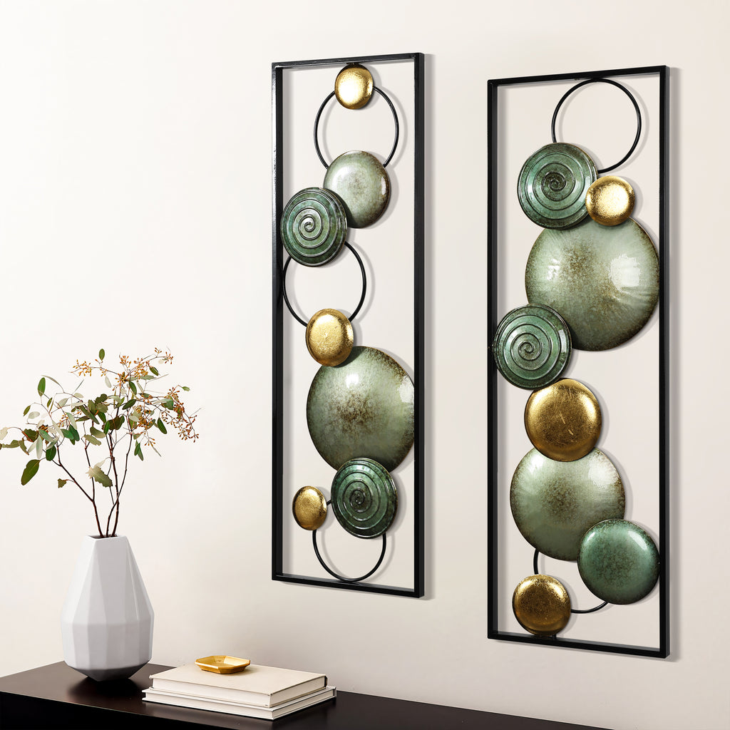 2-Pc Multi-Color Circles Abstract Rectangular Metal Open Wall Decor Set