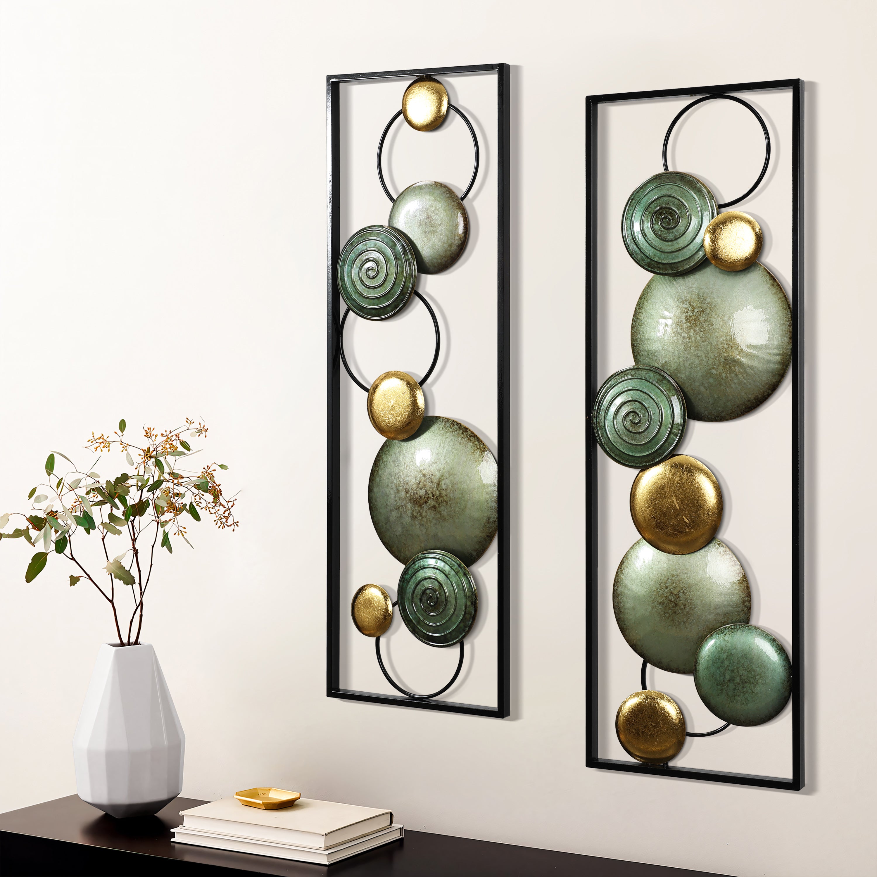 2-Pc Multi-Color Circles Abstract Rectangular Metal Open Wall Decor Set