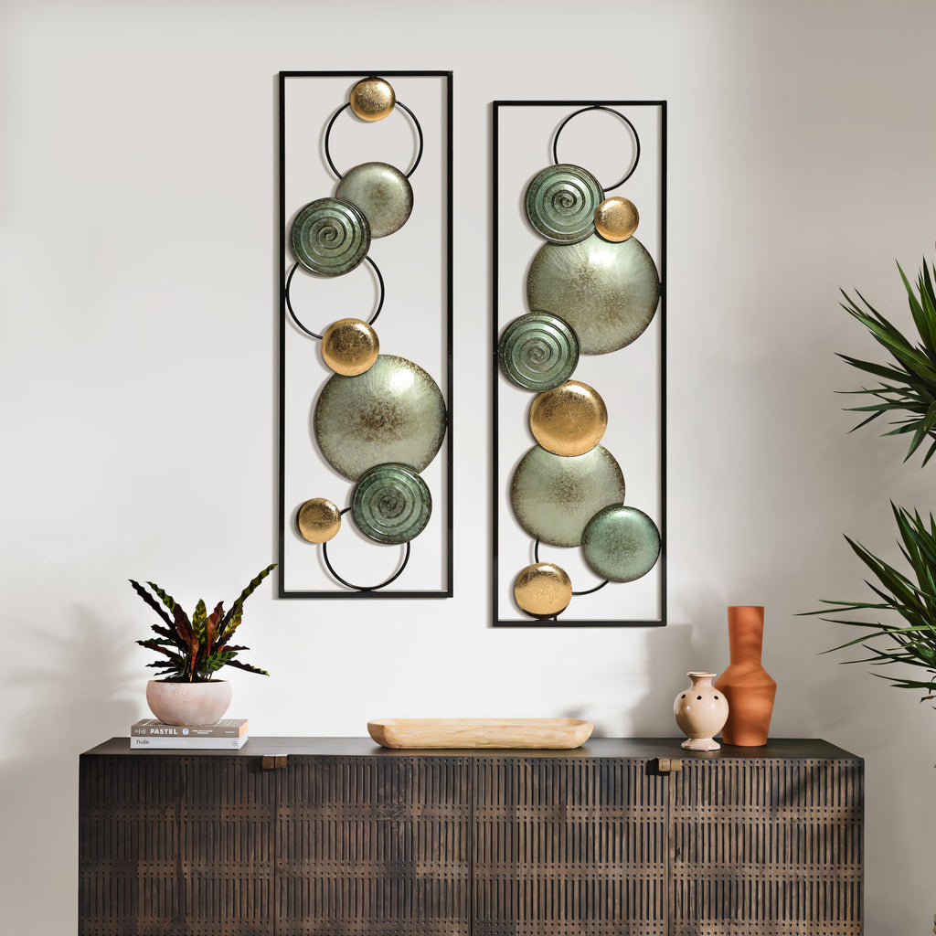 2-Pc Multi-Color Circles Abstract Rectangular Metal Open Wall Decor Set
