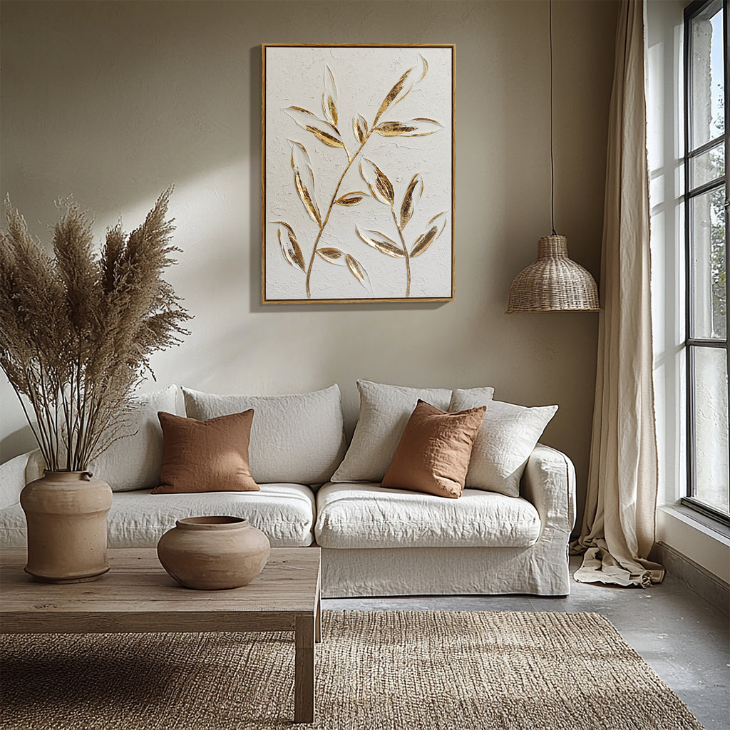 White with Gold Flower Canvas Framed Wall Decor