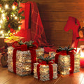 3-Piece Frosted Faux Cedar Branch Giftbox Holiday Decoration Set with Lights