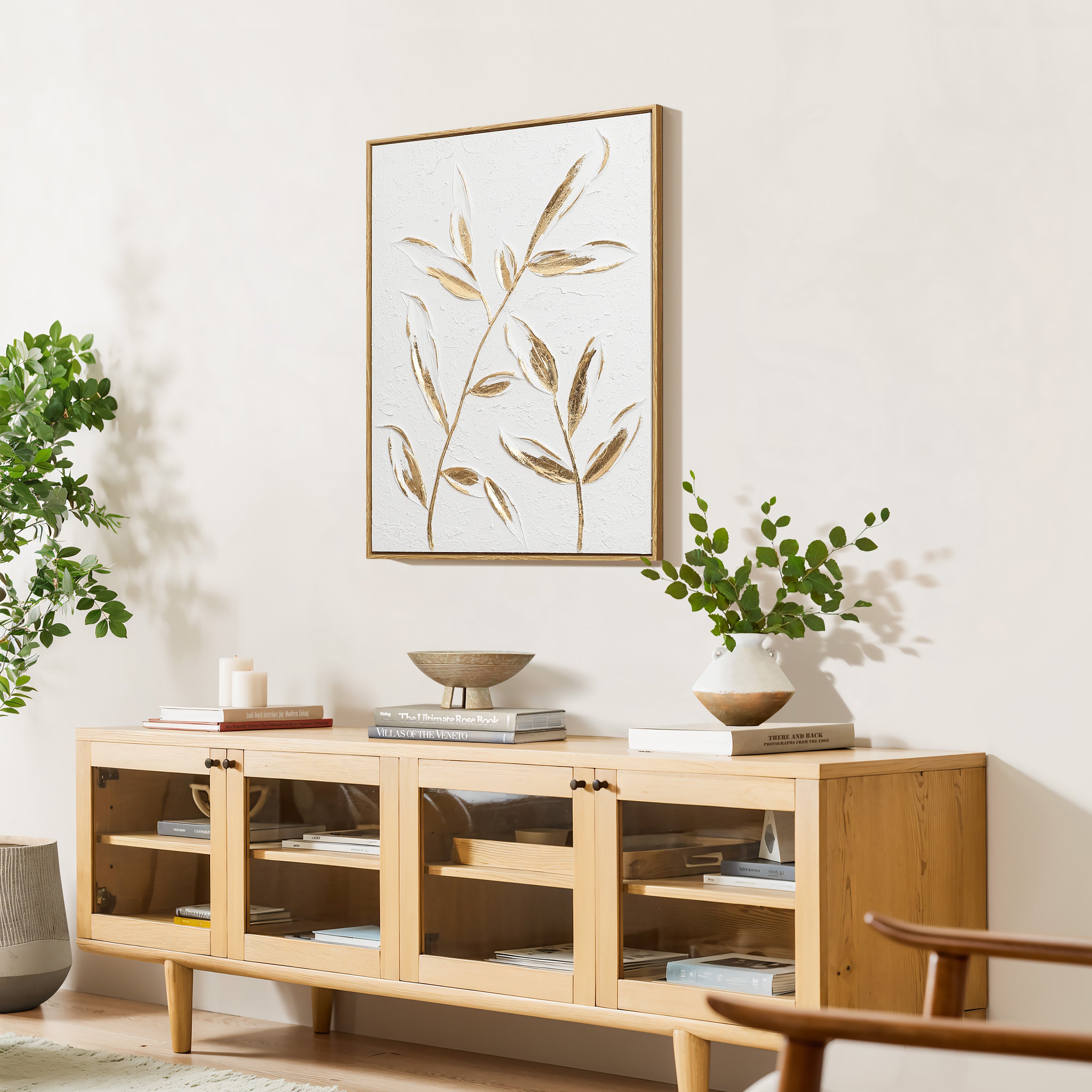 White with Gold Flower Canvas Framed Wall Decor