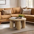 Oak Finish Manufactured Wood Round Coffee Table with 4 Legs