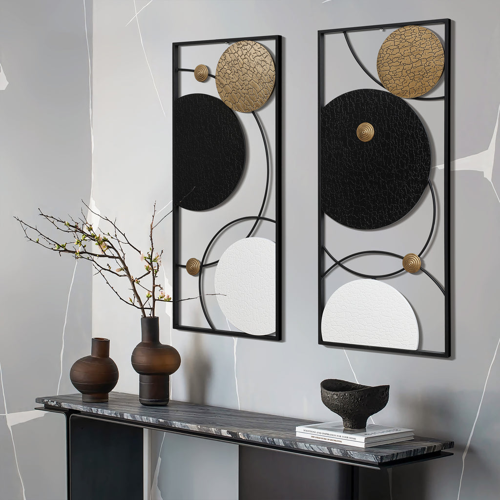 2-Piece Black, White, and Gold Modern Abstract Wall Decor Set