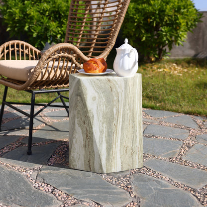 Jasper Pentagonal MgO Side Table, Marbled Green-White