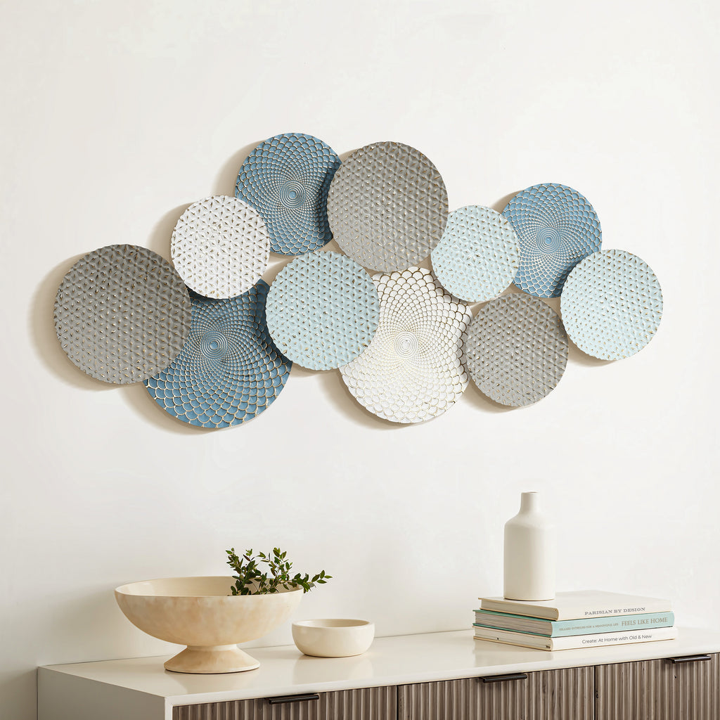 Distressed Multi-Color Pastels 47.4-Inch Wide Abstract Metal Wall Decor