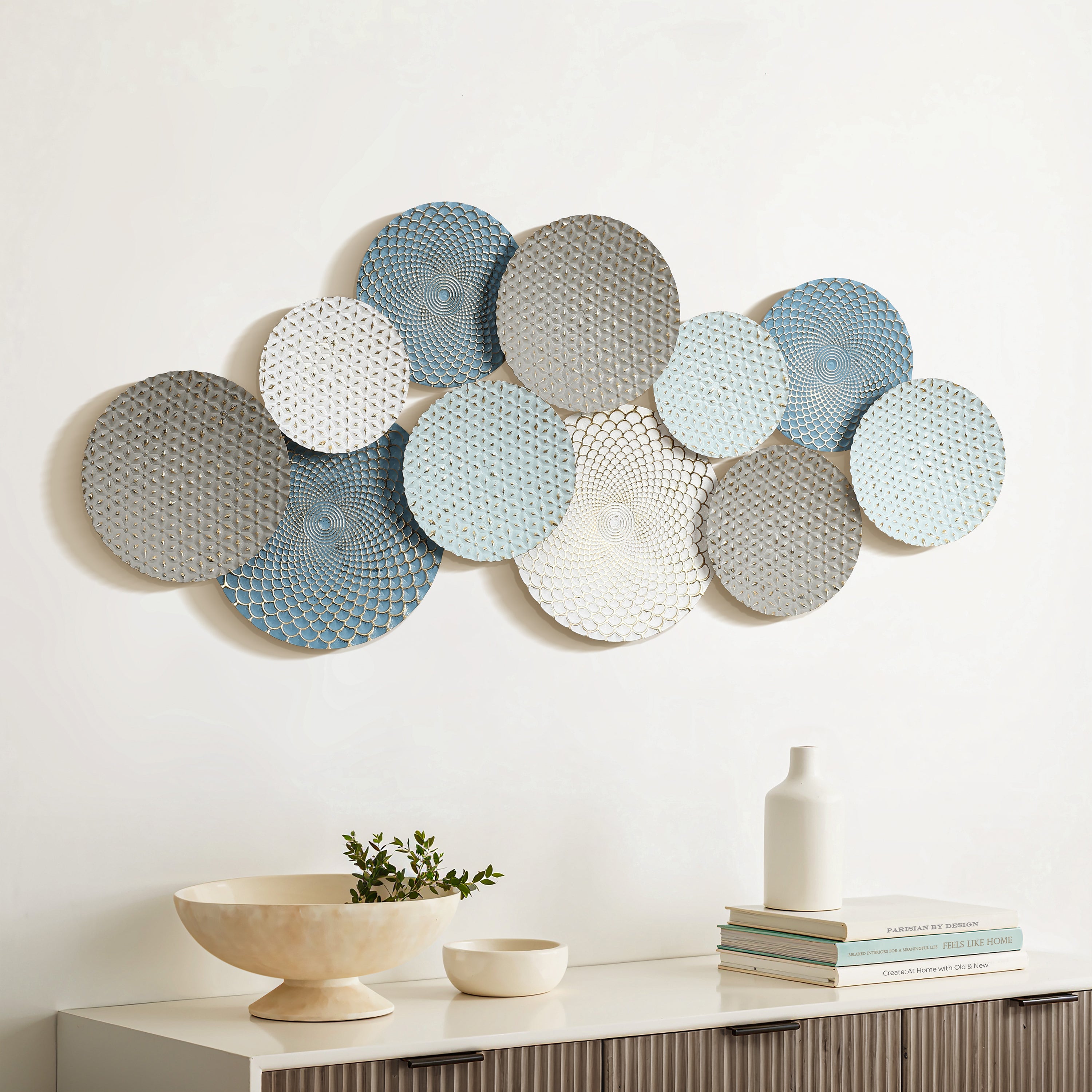 Distressed Multi-Color Pastels 47.4-Inch Wide Abstract Metal Wall Decor