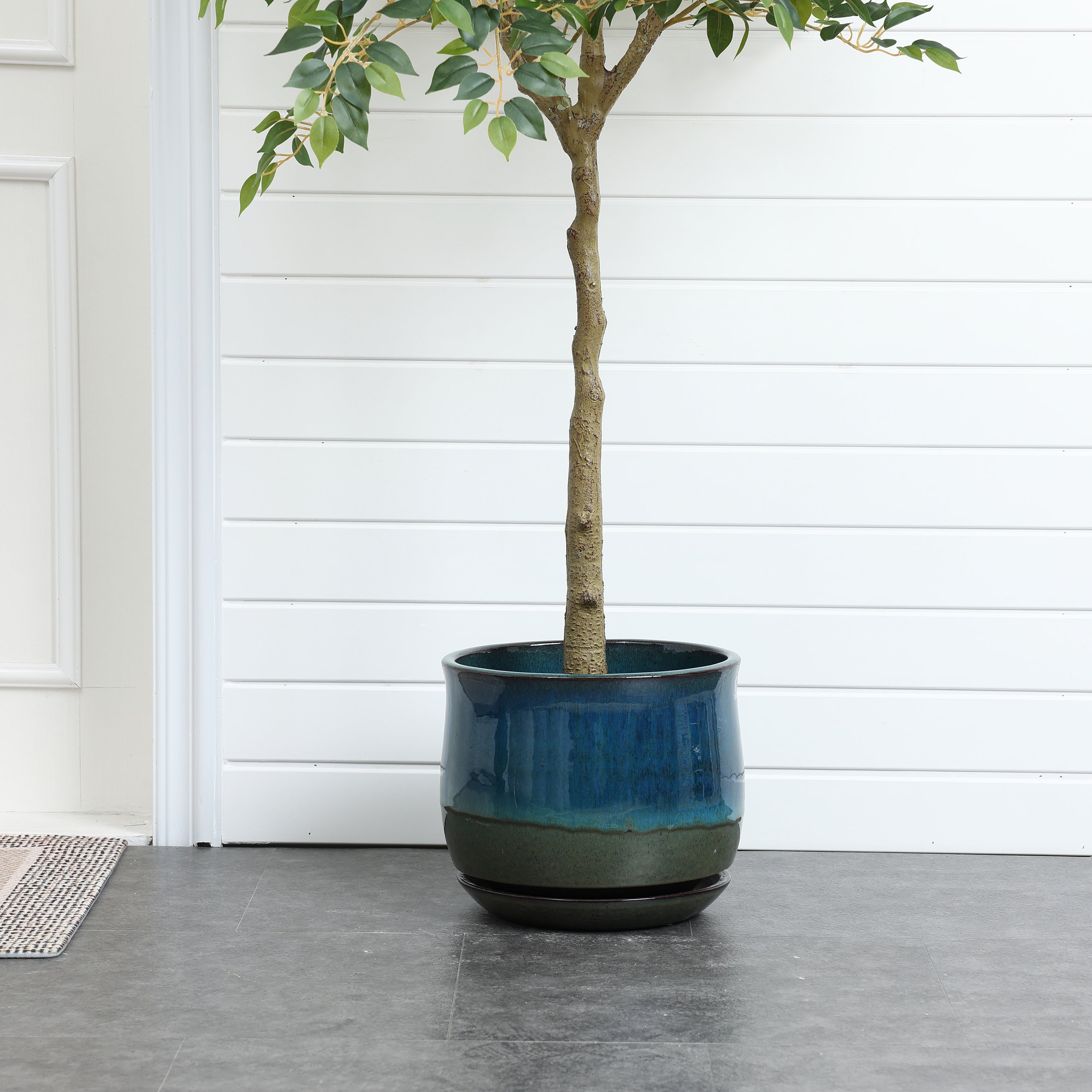 Blue and Green Ombre Round Decorative Ceramic Planter Pot