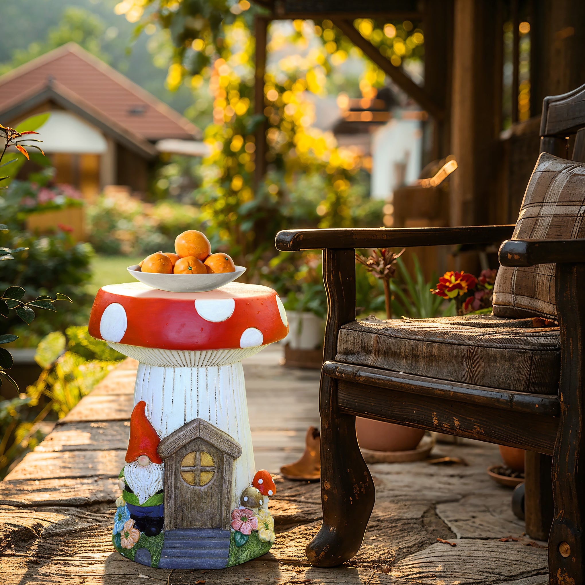 Gnome Mushroom MgO Indoor and Outdoor Sculpture Side Table