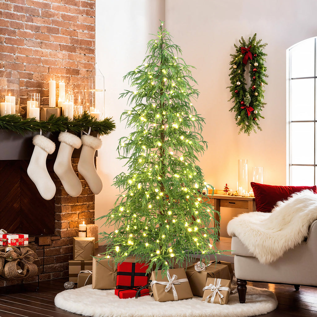 6Ft Pre-Lit Green Slender Artificial Cedar Christmas Tree with Metal Stand
