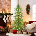 6Ft Pre-Lit Green Slender Artificial Cedar Christmas Tree with Metal Stand