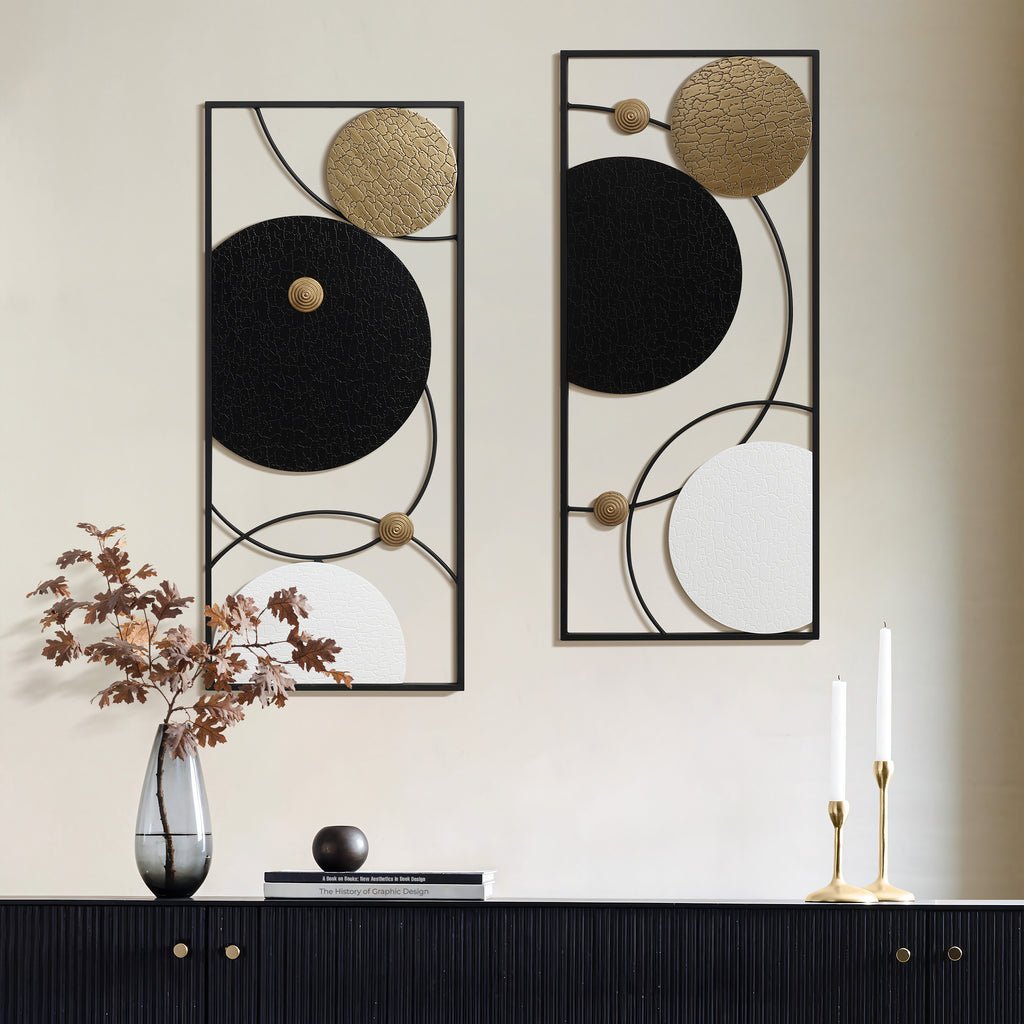 2-Piece Black, White, and Gold Modern Abstract Wall Decor Set