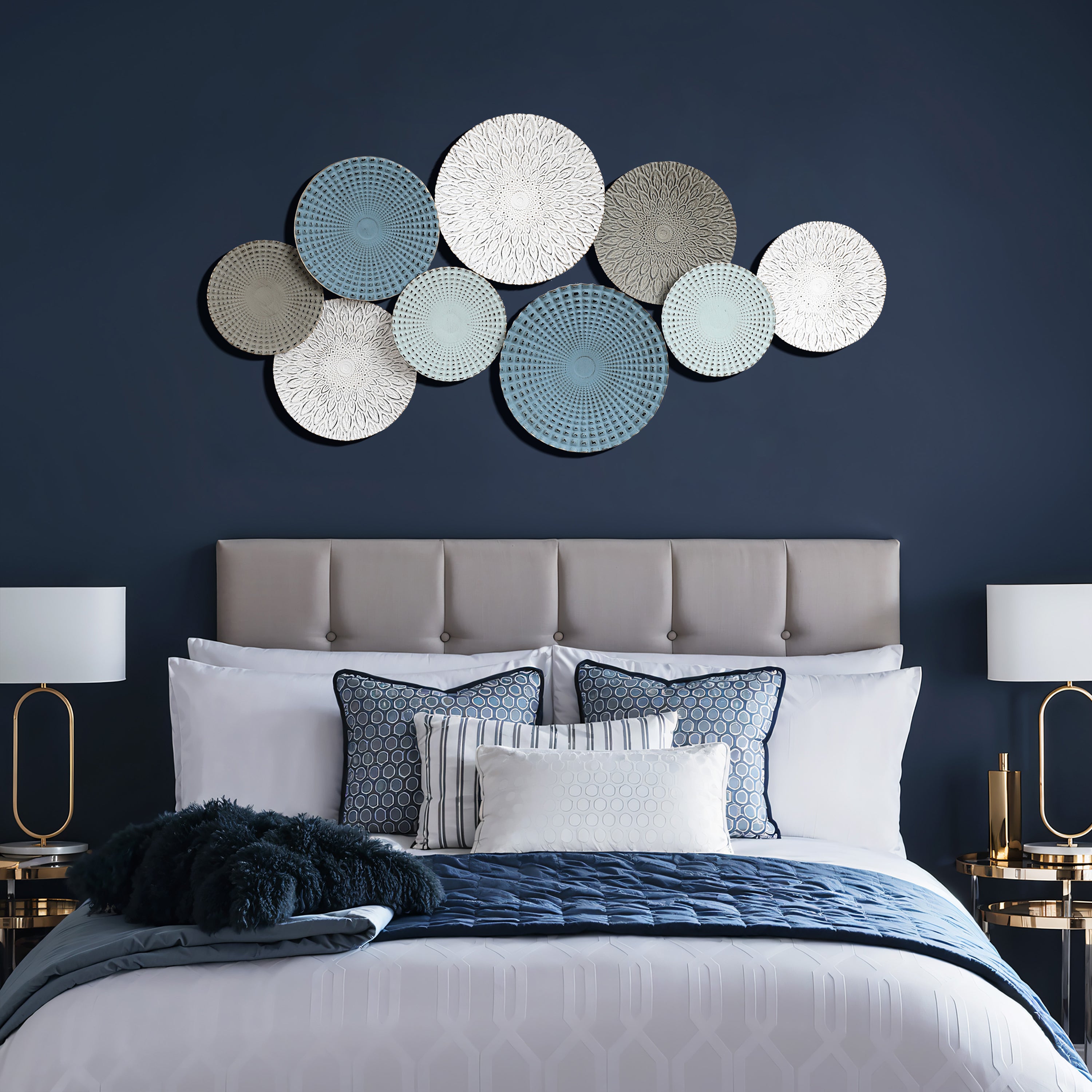 Multi-Color Distressed Plates 43.3-Inch Wide Abstract Metal Wall Decor