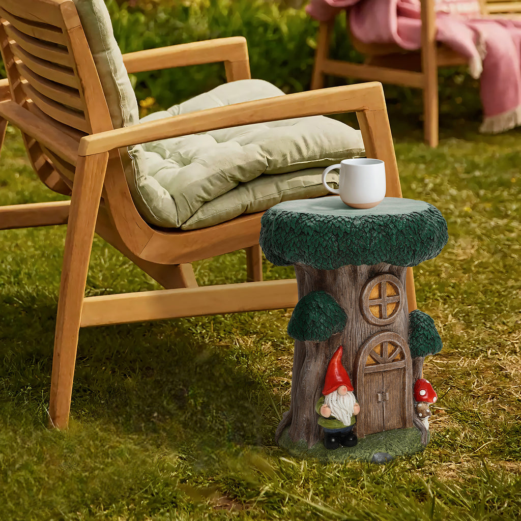 Gnome Tree Stump MgO Indoor and Outdoor Sculpture Side Table