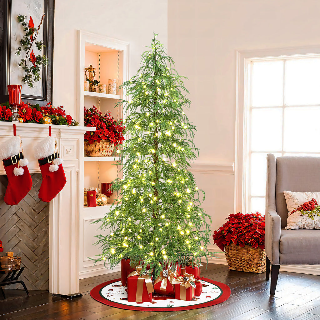 6Ft Pre-Lit Green Slender Artificial Cedar Christmas Tree with Metal Stand