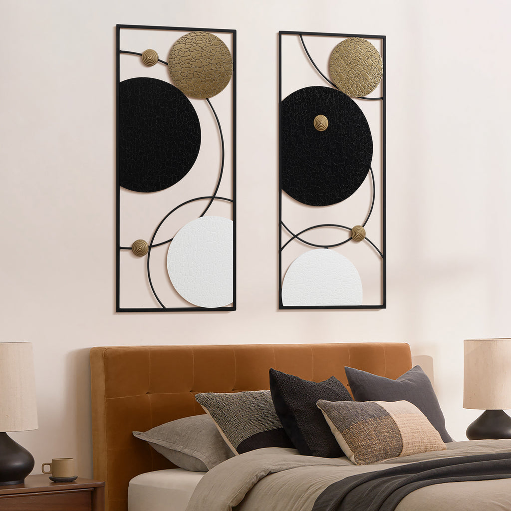 2-Piece Black, White, and Gold Modern Abstract Wall Decor Set