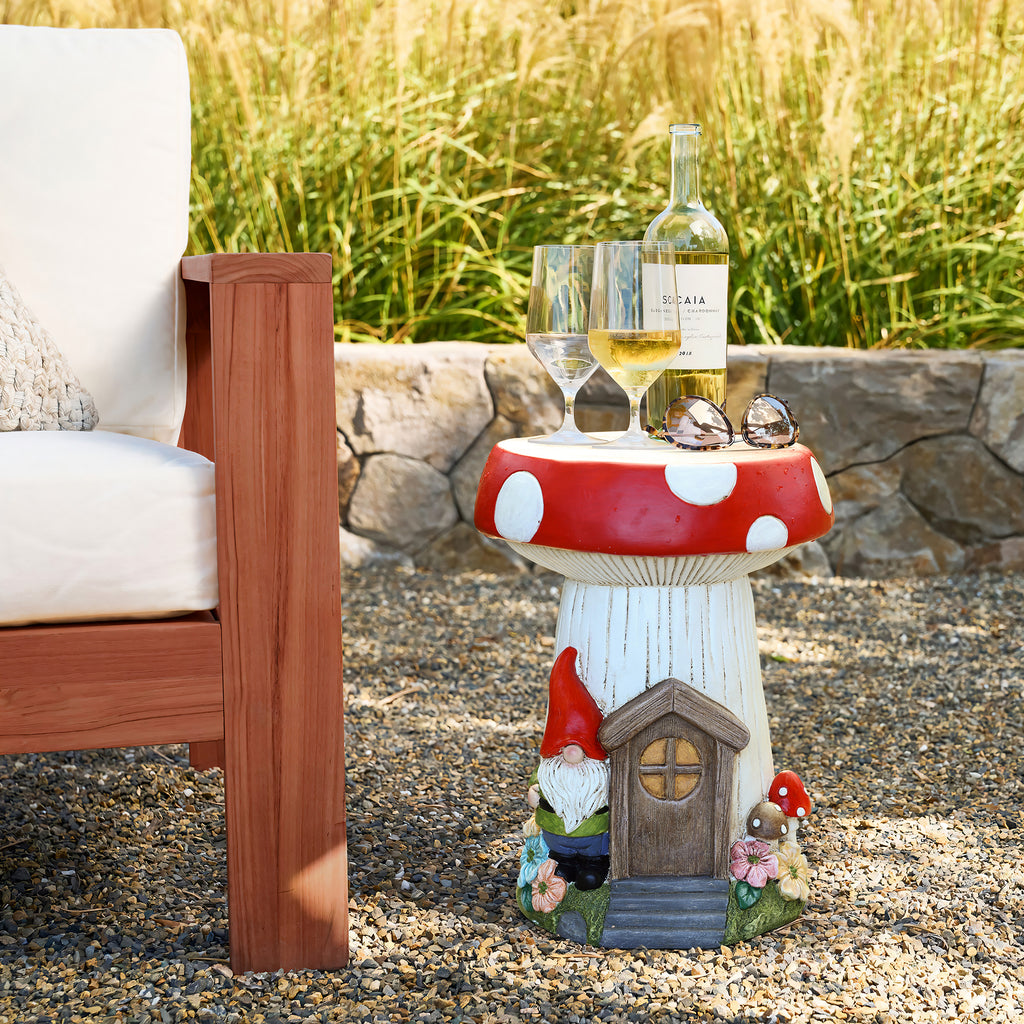 Gnome Mushroom MgO Indoor and Outdoor Sculpture Side Table