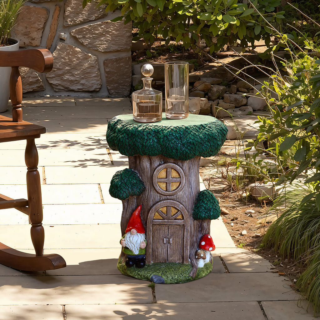 Gnome Tree Stump MgO Indoor and Outdoor Sculpture Side Table