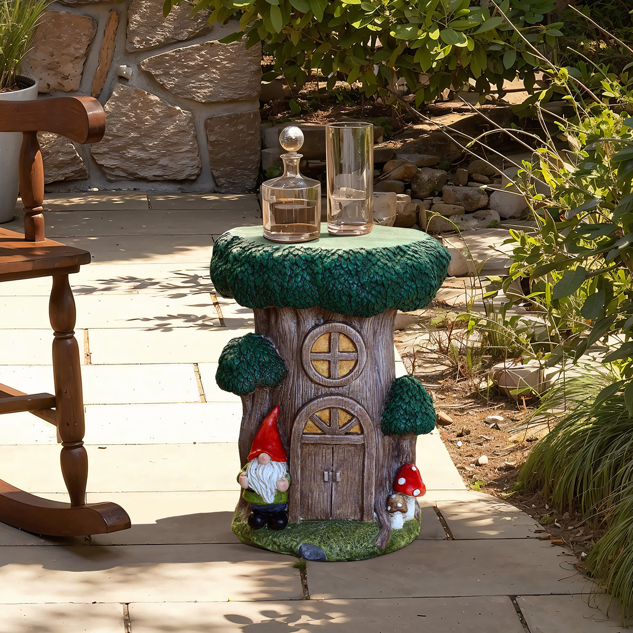 Gnome Tree Stump MgO Indoor and Outdoor Sculpture Side Table